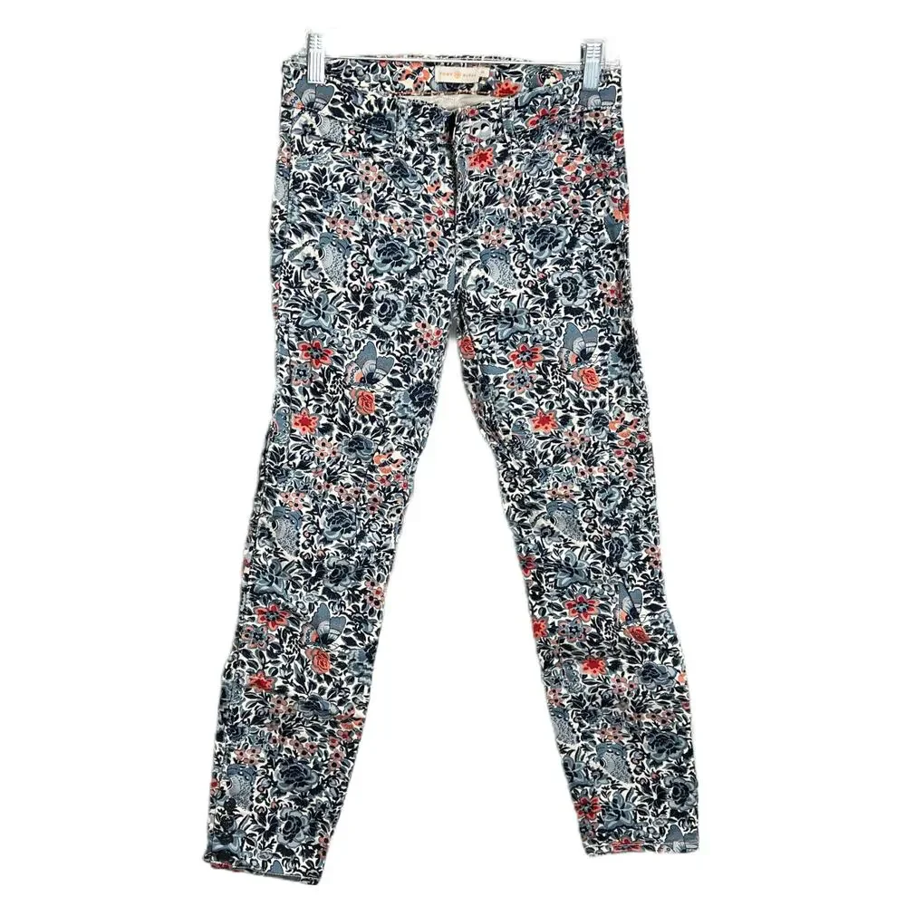 Tory Burch Womens‎ Sz 26 Emmy Blue Pink Floral Cropped Ankle Pants Cotton